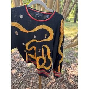 Carole Little Black Wool Blend Embellished Tassel Statement Sweater Medium Large